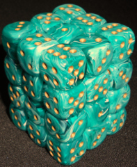 36 Teal w/gold Vortex 12mm D6 Dice Block